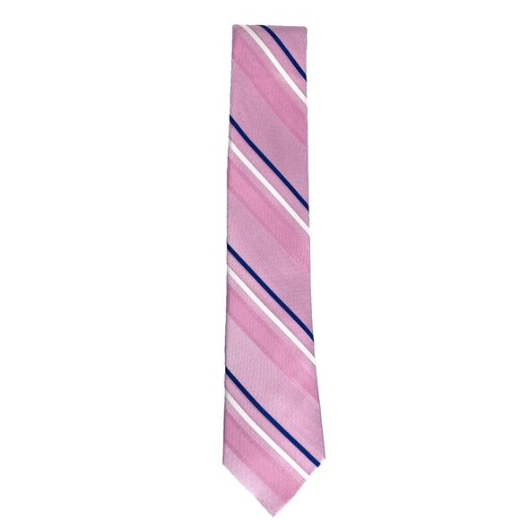 JOS A BANK Silk Tie Pink Blue Stripe Traveler Stain Resistant Necktie Preppy EUC - Picture 2 of 4